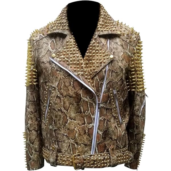 Chaqueta De Cuero Para Motero Con Tachuelas LP-FACON Brando - Hombre, Estilo Punk, Ajuste Moderno