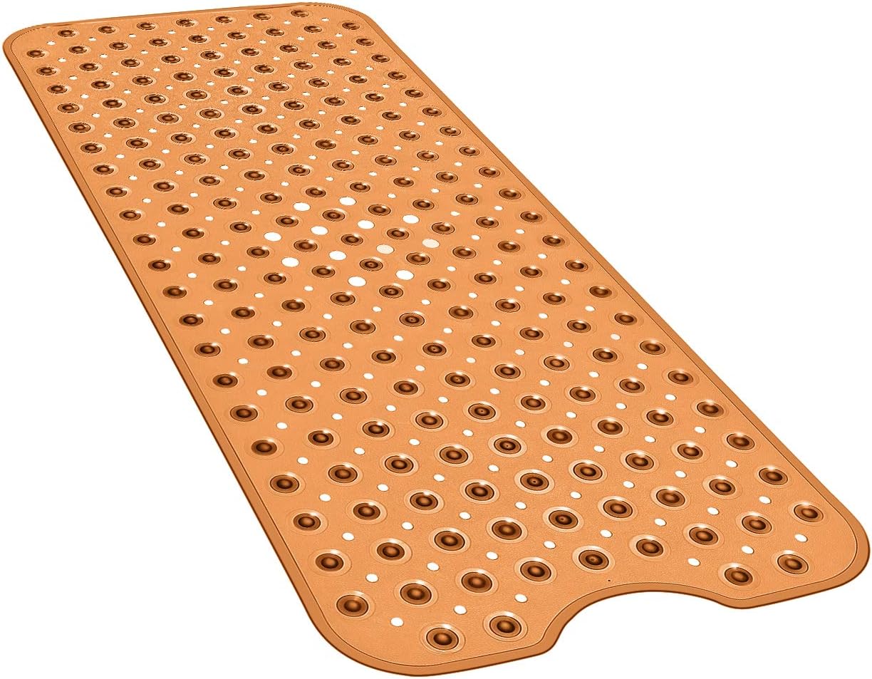 YINENN Bath Tub Shower Mat 40x16 Inch Non-Slip and Latex Free,Bathtub Mat with Suction Cups, Machine Washable Bathroom Mats with Drain Holes (Beige): Health & Personal Care