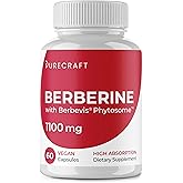 PURECRAFT Berberine Supplement 1000mg - Bioavailable Berberine Phytosome Supplement for Metabolism Support & Circulatory Wellness - 7X Absorption - Non-GMO, Gluten-Free – 60 Capsules