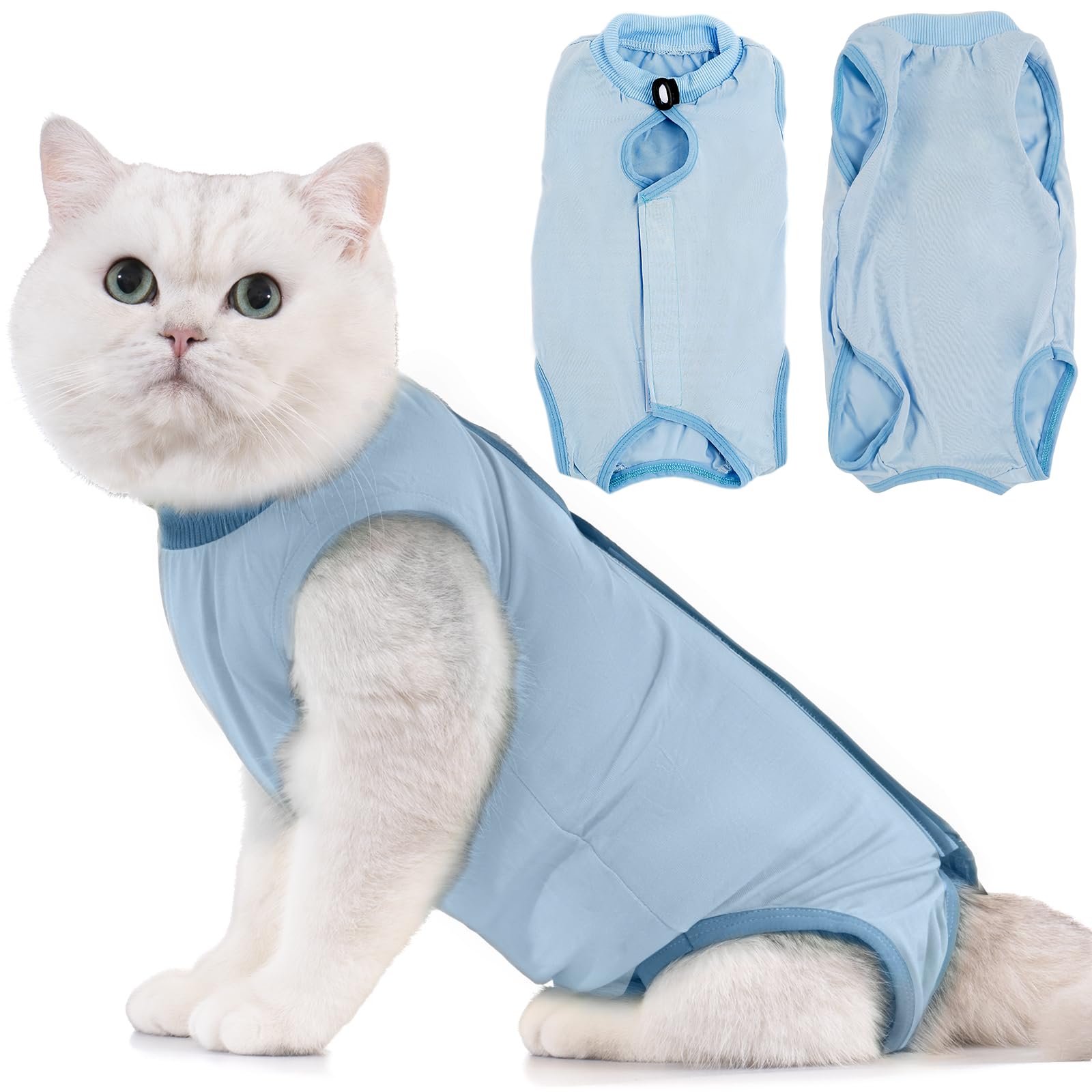 Avont Cat Recovery Suit Post Surgery, Elizabethan Collar & Cone Alternative, Kitten Onesie Pet Surgical Spay Shirt for Abdominal Wounds or Skin Diseases -Blue(S) — image 1