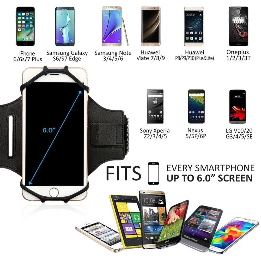 Simptech Running Phone Armband for iPhone X / 8/7 / 6 / 6S Plus, Galaxy S8 / S7 /S7 Edge,180°Rotatable Design with Key Holder Ideal for Gym Workout Jogging Hiking