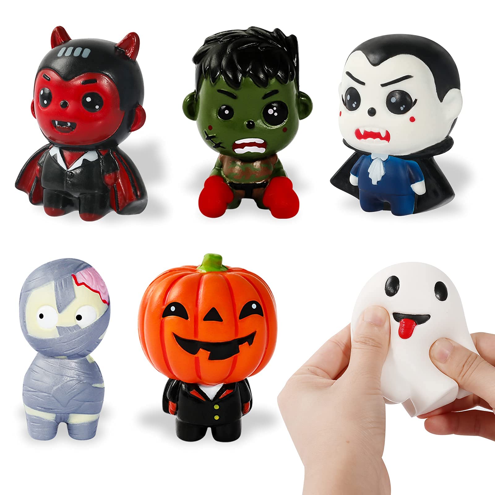 MGparty 6 Packs Halloween Squishies Toys Slow Rising Pumpkin, Ghost, Vampire, Bat, Mummy, Zombie Boy Soft Squishies Toys for Kids, Girls, Boys Halloween Treat Bag Party Favors Classroom Prizes