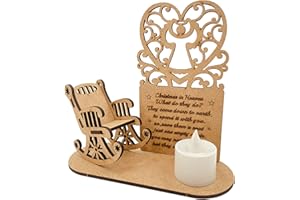 RNEMITE-AMO Christmas Remembrance Candle Ornament to Remember Loved Ones, Christmas in Heaven Memorial Ornament Mini Wooden Rocking Chair with Meaningful Tag Sign Night Lamp Candle