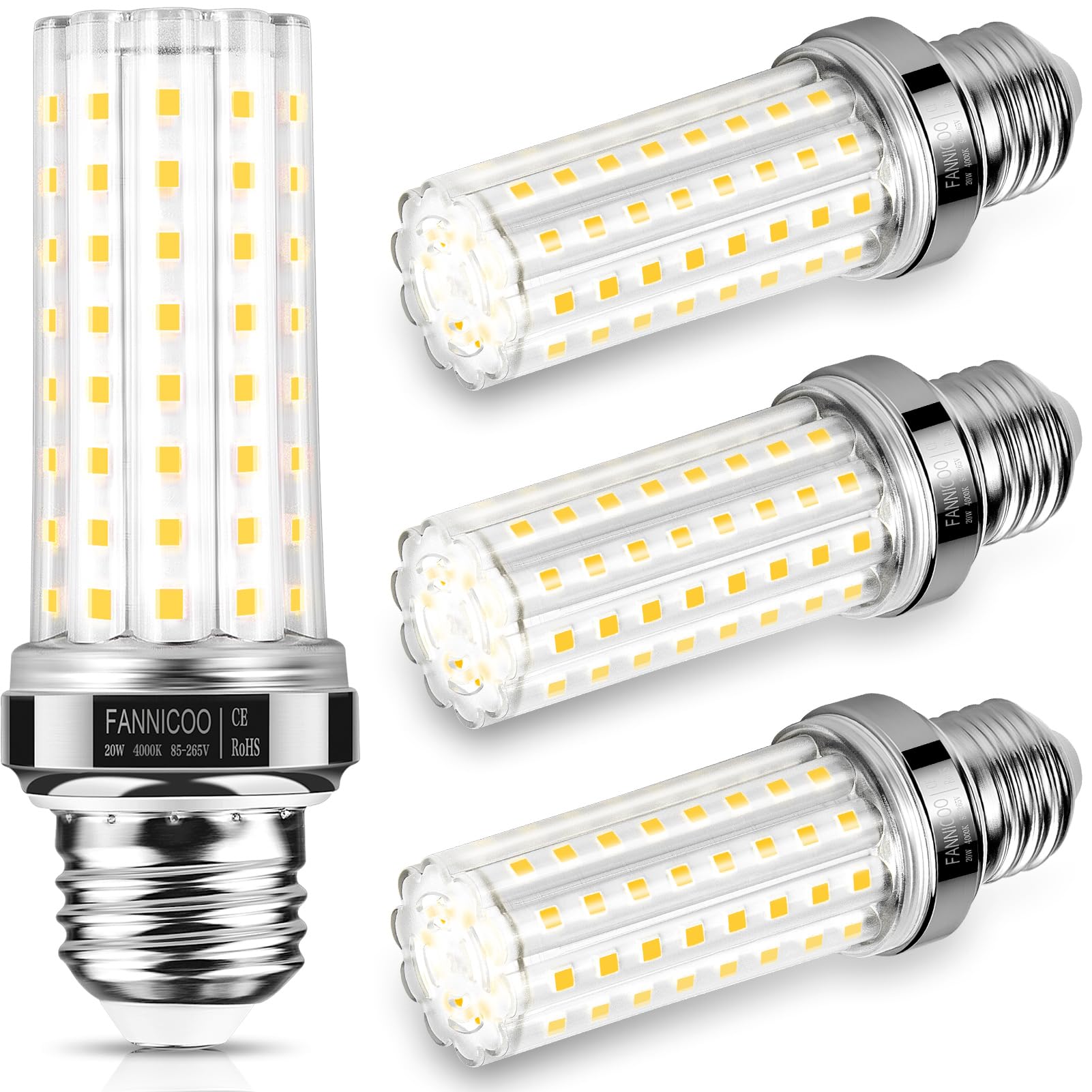 Photo 1 of LED Corn Light Bulb 150W Equivalent 2500 Lumen 4000K Neutral White 20W E26/E27 Base Non-dimmable Ceiling Fan Corn Lighting for Home Garage Warehouse Indoor LED Corn Bulbs Pack of 4