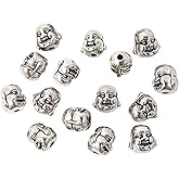 Honbay 30PCS Tibetan Silver Double Sided Happy Laughing Buddha Head Small Spiritual Metal Beads for DIY Crafts or Jewelry Making