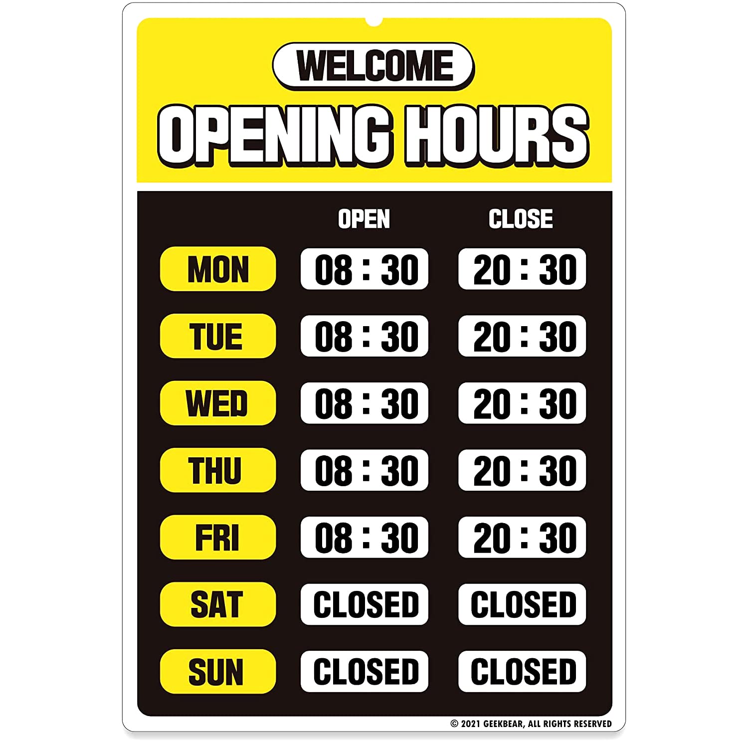 GEEKBEAR Business Hours Sign Kit for Store Glass Door - PET, 7.9 x 11.9 in (05. Yellow)