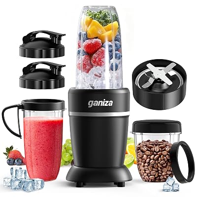 Ganiza Blender for Smoothies, 14 Pcs Smoothie Blender for Kitchen, Max 1300W Portable Blenders for Shakes Ice Crushing Grinding & More with 2 X 37 oz, 23 oz Cups, Perfect for Home & On - the - Go