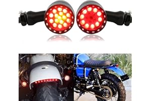 Rich Choices 2pcs Black 15 LED Motorcycle Stop Brake Running Turn Signal Indicator Amber Lights Compatible with Street Bike Chopper dirt bike scooter Cafe Racer (Black-Amber&Red Light)