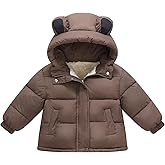 AMIYAN Toddler Boys Winter Coat Girls Down Jacket Hooded Fleece Outwear 3D Ear Padded Puffer Jacket With Pockets