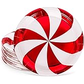 JarThenaAMCS 40Pcs Christmas Paper Plates Foil Red Candy Cane Stripe Disposable Plates 9 Inch Xmas Peppermint Party Tableware for Wedding Birthday Table Decor Supplies