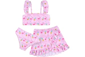 ALISISTER Girls Swimsuit 3 Piece Bathing Suits for 5-12 Years Hawaiian Bikini Set with Cover Ups Skirt