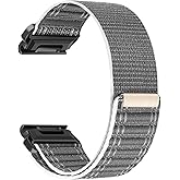 Nylon Watch Band for Garmin Fenix 8 Fenix E 47mm/Fenix 7/7 Pro/6/6 Pro/5/5 Plus, Forerunner 965/945/Approach S70/S62/S60/Epix 2 Pro 47mm, Wristband Replacement Strap for Garmin QuickFit 22 mm, Gray