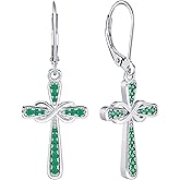 YL Cross Earrings 925 Sterling Silver Infinity Dangle Drop Earrings Birthstone Criss Leverback Jewelry