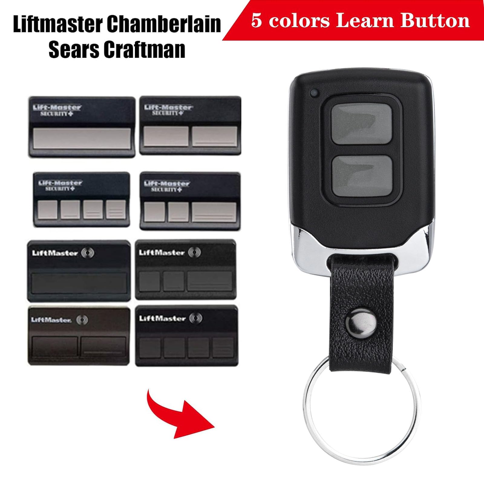 2 Garage Door Opener Remote, for Lift Master Chamberlain Craftsman Garage Door Opener Remote 893LM 893Max 891LM 971LM 973LM 371LM 373LM, Red Orange Green Yellow Purple Learn Button Garage Door Remote