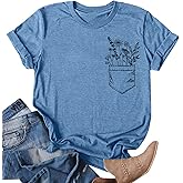Wildflower Shirt Women Floral Graphic Tee Shirt Funny Pocket Tshirts Flower Short Sleeve Casual Blouse Top