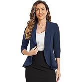 Allegra K Open Front Blazer for Women's Draped Collar 3/4 Sleeve Ruffle Hem Work Office Blazer