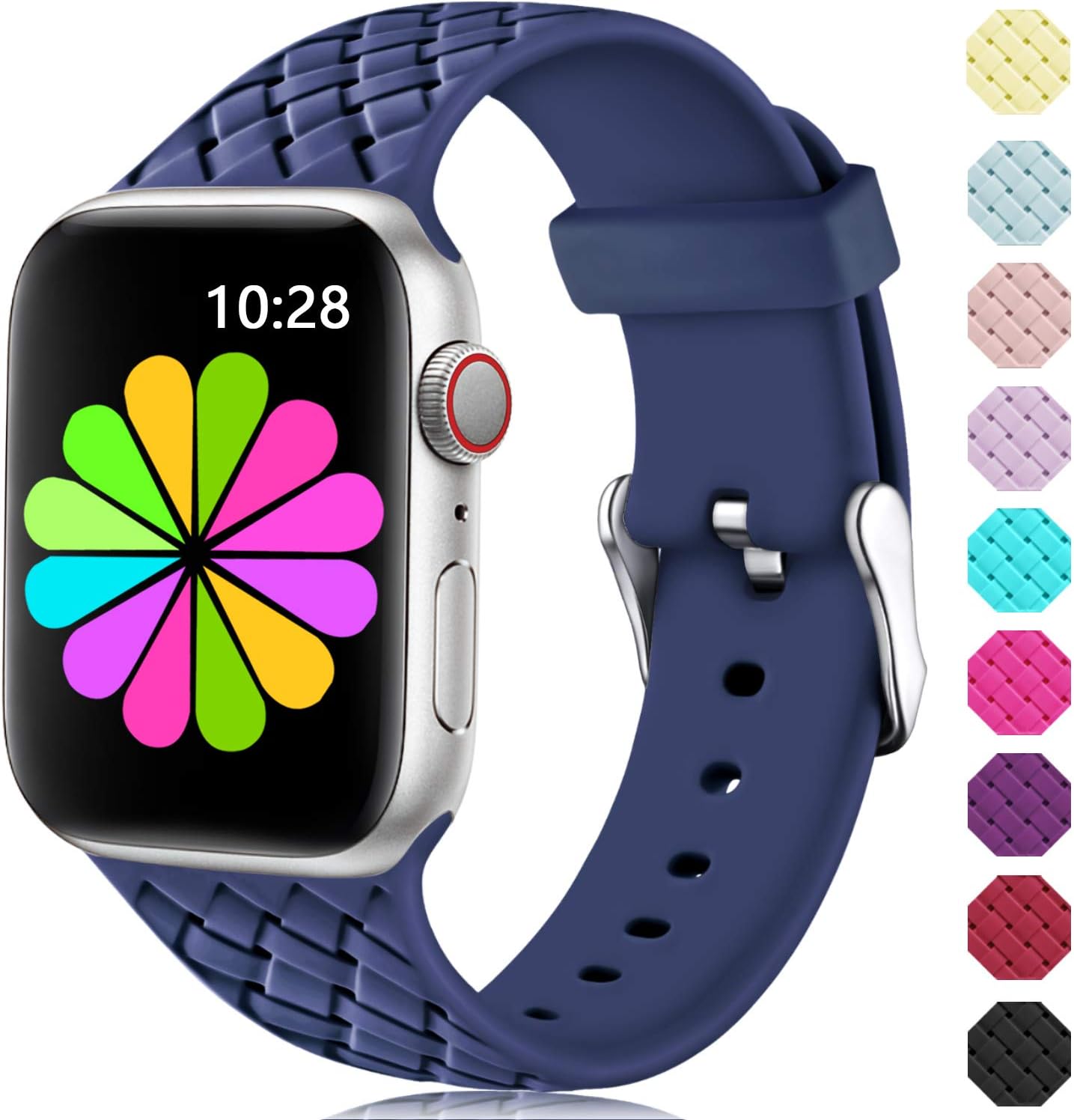 Haveda Cute Band Compatible for Apple Watch Series 6 44mm Series 5/4, Weaves Pattern iwatch 40mm Bands for Apple Watch SE Womens, Wristband for Apple Watch 42mm Series 3 2 1, Women 42mm/44mm S/M Blue