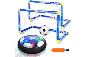 AOKESI Hover Ball Set with 2 Goals, USB Rechargeable with LED Light and Inflatable Soccer Ball, Air Floating Soccer with Safe Bumper for Indoor Outdoor Sports Ball Game, Football Toy for Boy Girl Best Gift