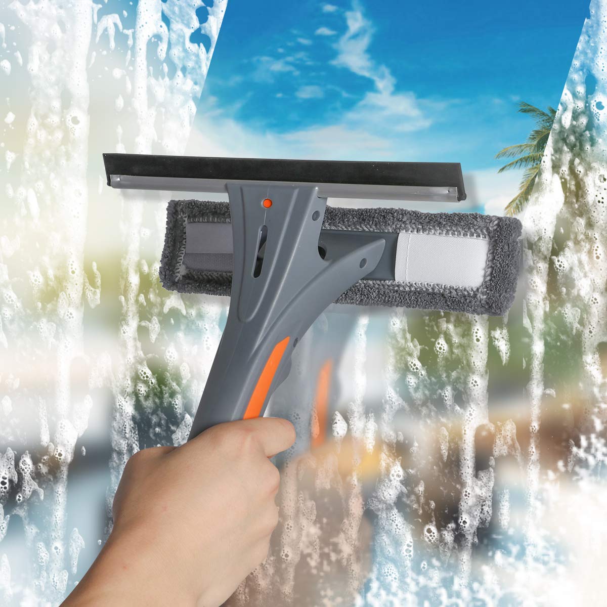 Baban Spray Window Squeegee Cleaner Tool, Baban 3-in-1 Window Washer Cleaning Kit with Extension Pole, 76 inch Extendable Window Washing Equipment for Indoor/Outdoor High Glass Windows