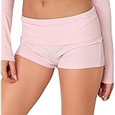 Qifeodm Womens Fold Over Shorts Elastic Waist Y2k Striped Shorts Skinny Pajamas Mini Sleepwear Stretchy Yoga Shorts