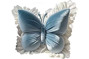 Butterfly Throw Pillow, Butterfly-Shaped Decorative with Lace Trim, Plush Velvet Cushion for Sofa, Couch, Bed, Office Chair, 