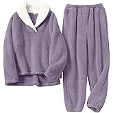 Muchpow Womens Fluffy Pajamas Set Winter Warm Fleece Oversized Pullover Fuzzy Pants Sets Plush Loungewear 2 Piece Pjs