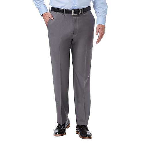 Haggar mens Premium Comfort Classic Fit Flat Front Expandable Waist Dress Pants, Medium Grey, 34W x 32L US