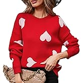 Women Y2k Valentines Oversized Knit Sweater Heart Print Long Sleeve Crew Neck Loose Pullover Tops Streetwear