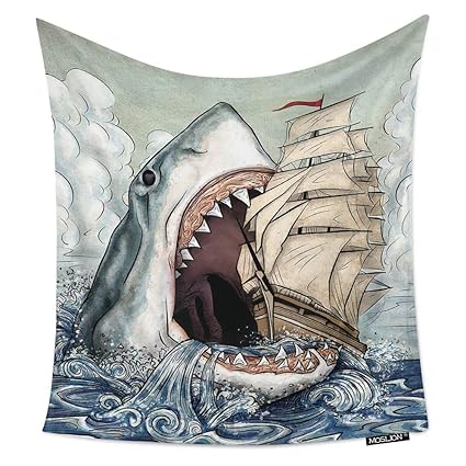 Amazon Com Moslion Room Art Wall Tapestry Shark Bite Boat