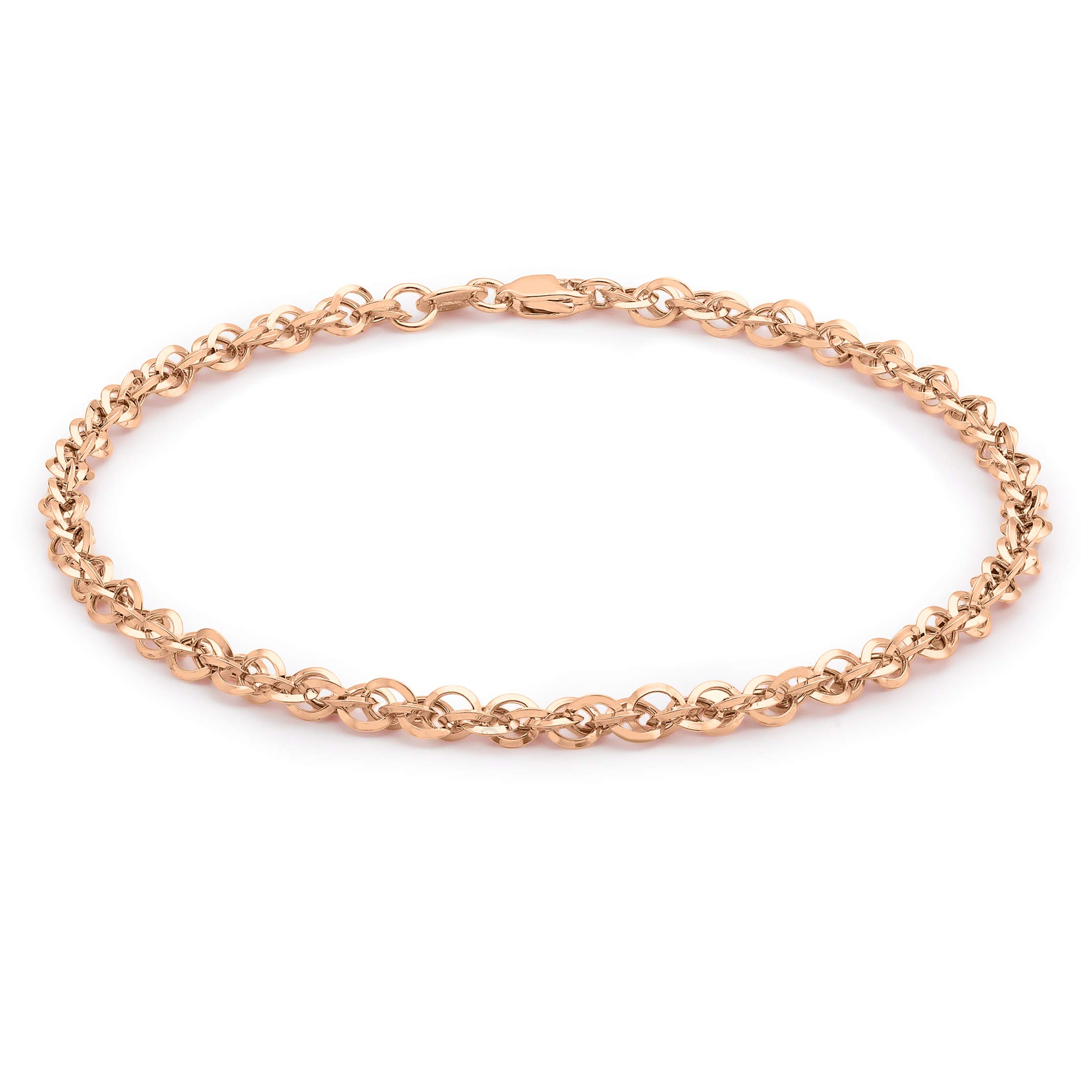 CARISSIMA Unisex 9 ct Rose Gold Hollow 3.1 mm Diamond Cut Prince of Wales Chain Bracelet of Length 19 cm/7.5 Inch