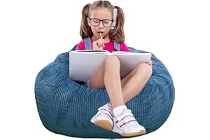 KISOY Classic Bean Bag Chair, with Faux Rabbit Fur Cover for Teens and Kids, Memory Foam Bean Bag Chairs, Ultra Soft Faux Fur Fabric, 2.5 feet Round Fluffy Bean Bag Sofa