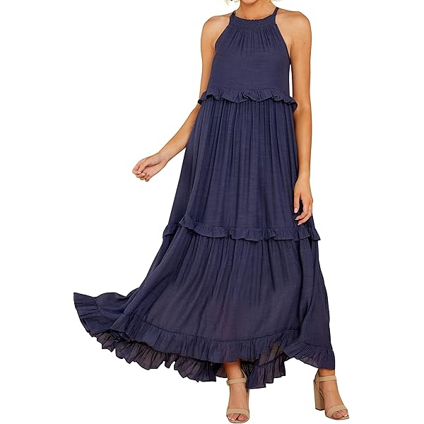 GLIGET Summer Dresses for Women 2024 Solid Sleeveless Ruffle Hem Halter Maxi  Dress (Color : Red, Size : X-Small) at Amazon Women's Clothing store