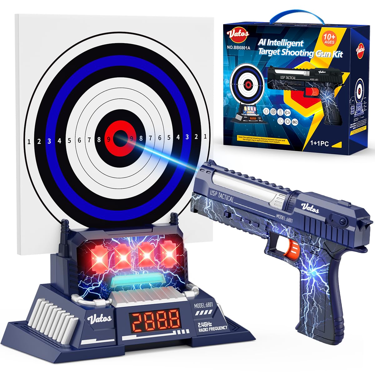 VATOS Smart Shooting Target Set with Rechargeable Laser Tag Gun, Electronic Auto-Scoring and Real-Time Voice Feedback,4 Shooting Modes,Indoor Outdoor Target Game Toy for Kids, Teens, Adult