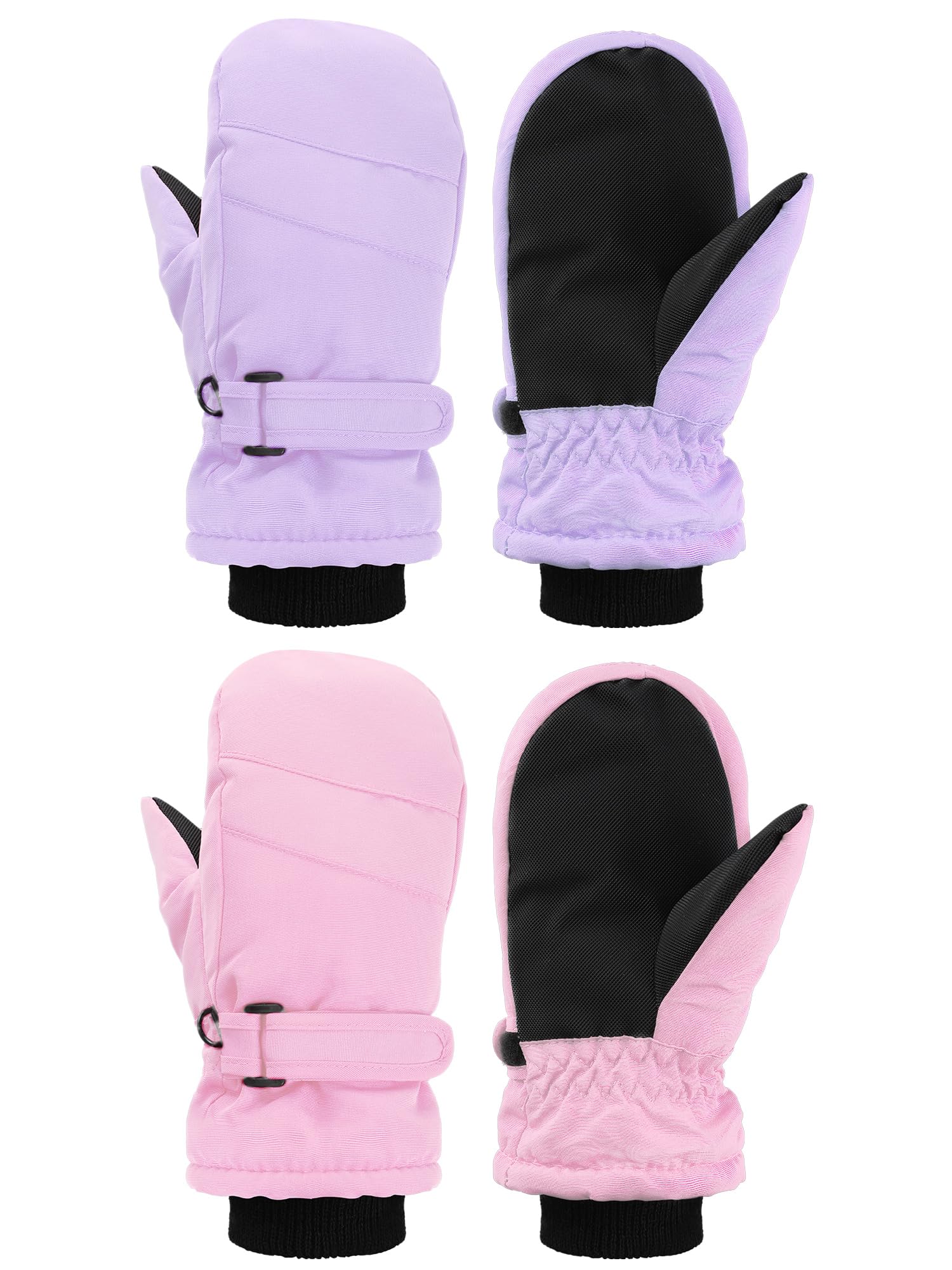 Photo 1 of SATINIOR 2 Pairs Kids Snow Mittens Waterproof Winter Ski Gloves Warm Thicken Snow Gloves for Girls Boys(3-5 Years,Light Pink,Light Purple,2 Pairs)