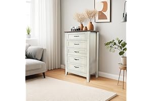 5-Drawer Tall Dresser, Oak Wood Storage Organizer for Narrow Small Spaces, Farmhouse Bedroom Dresser and Nightstand Bedside T