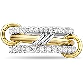 AllenCOCO 14K Gold Plated Stackable Rings, 3 Ring Set with CZ Cubic Zirconia, Gold & Silver Stacked, Interlocking Band for Women Statement