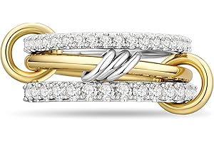 AllenCOCO 14K Gold Plated Stackable Rings, 3 Ring Set with CZ Cubic Zirconia, Gold & Silver Stacked, Interlocking Band for Women Statement