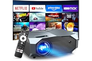YOWHICK [Compatible with Netflix/High Brightness] Smart Projector with WiFi 6 and Bluetooth 5.3, 4K Outdoor Movie Projector with Prime Video/YouTube, Portable Proyector Compatible with HDMI/USB/iOS/Android