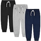 3 Pack Toddler and Kids Boys 100% Cotton Double Knee Fashion Sweatpants Jogger Pants Size 2-14Y (No Pilling,No Fade)