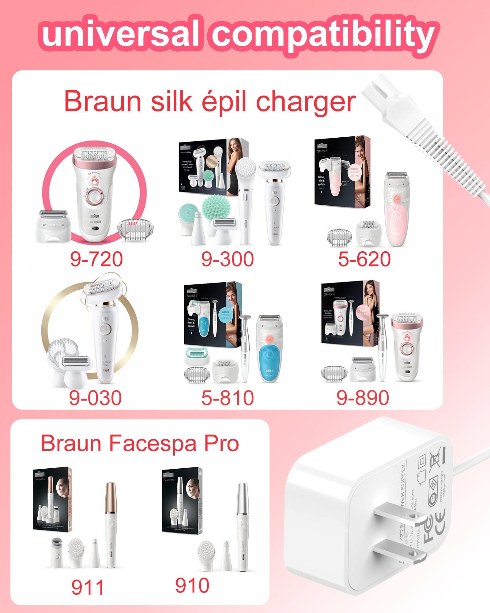 ADRICY for Braun Silk Epil 9 Charger Compatible with Braun Epilator Silk 9 7 5 9-720 9-300 9-890 9-030 9-880 5-810 5-620 and Face Epilator Facespa Pro 910 911 921