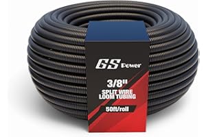 GS Power 3/8 Inch x 50 Ft Split Wire Loom Tubing, Split Cable Sleeve Cord Protector for Industrial Electrical Wires, Automotive Wire Cover Flexible, High Temperature Cable Conduit, Wrap