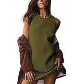 Tomosc Sleeveless Mini Dress for Women 2025 Fall Casual Beach Crew Neck Zip Up Tank Dresses