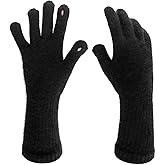 Eohak Winter Knit Long Gloves for Women Touchscreen Long-Sleeved Warm Glove Warm Faux Rabbit Fur Glove in Cold Weather