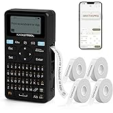 SUPVAN E11 Bluetooth Label Maker Machine with 4 Tapes, Support Keyboard & App with 30+ Fonts and 660+ Icons, Rechargeable Ink