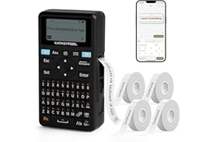 SUPVAN E11 Bluetooth Label Maker Machine with 4 Tapes, Support Keyboard & App with 40 Fonts and 650+ Icons, Rechargeable Inkless Labeler for Home, Kitchen, Office, School, Organization, Black
