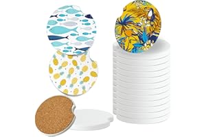 BOMSI Ceramic Sublimation Blanks Car Coasters for Car Cup with Finger Notch for Easy Removal Ceramic Car Cupholder Auto Cupholder Keep Vehicle from Cold Drink Sweat Stain Spill (12)