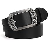 WOWOGO Vintage Flower Womens Leather Belt for Jeans Dress Fashion Waist Belt Ladies Belts with Black Buckle
