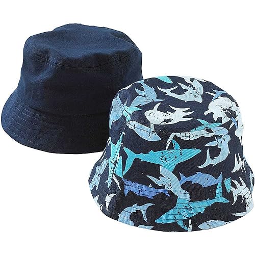 Toddler Boys Shark 2 Pack Bucket Fisherman Summer Sun Hat Shark/Navy