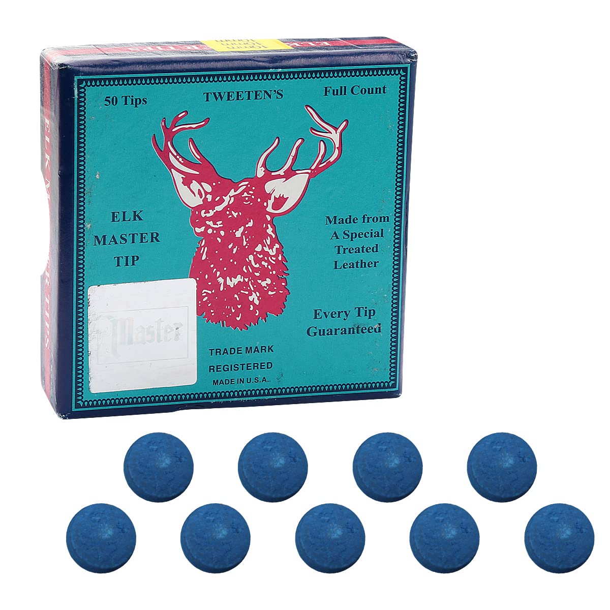 Jagowa 50PCS Cue Tips Pool Billiard Replacement Tips Snooker Leather Pool Cue Tips with Storage Box Blue