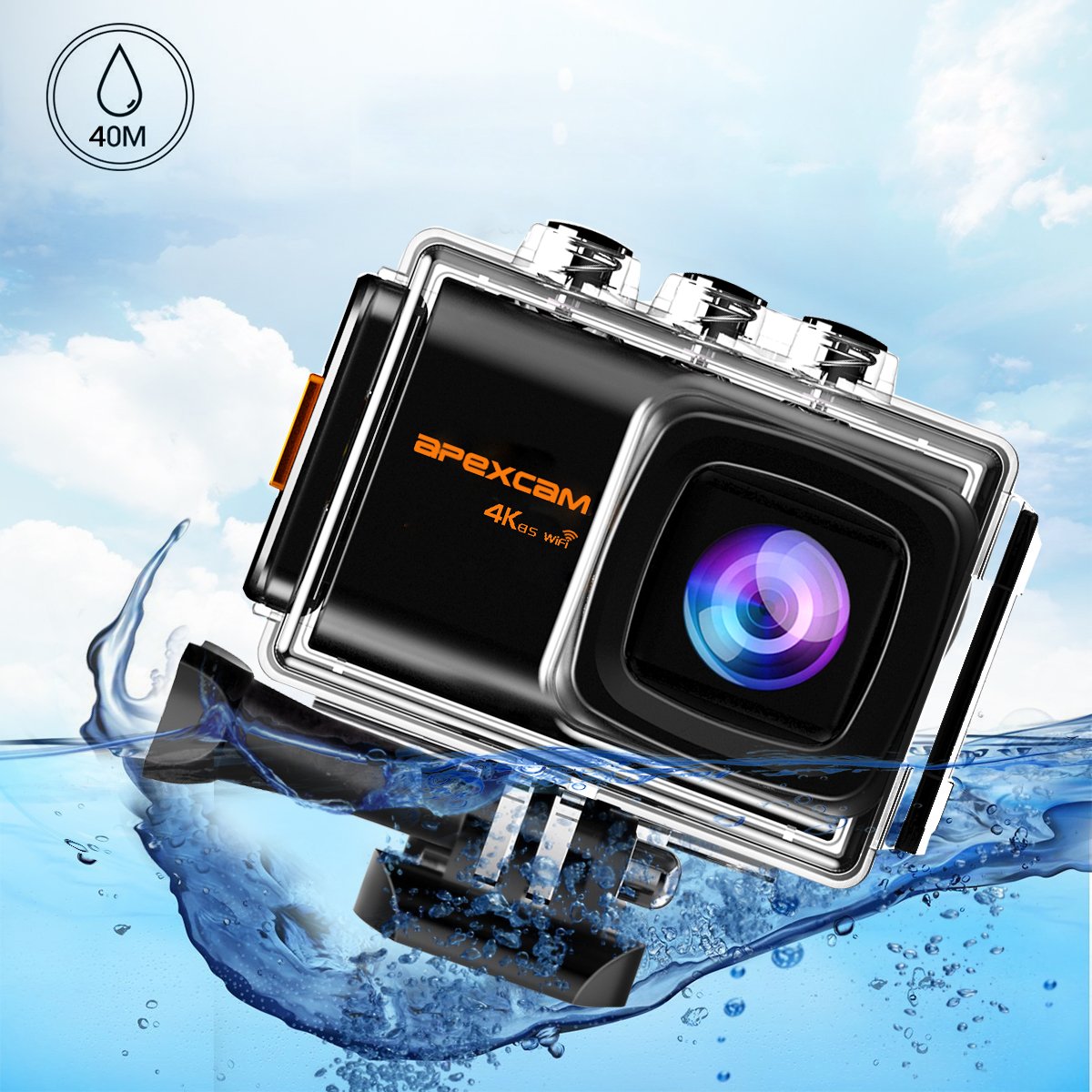 Apexcam 4K 20MP WiFi Action Camera EIS Ultra HD Sports Camera Underwater Waterproof 40M
